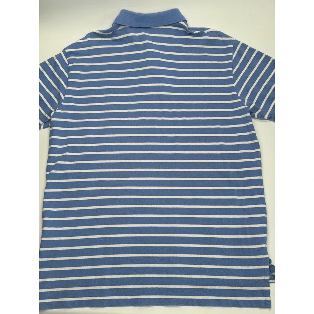Polo Ralph Lauren Mens XL Blue White Striped Short Sleeve Pique‎ Polo Shirt Logo